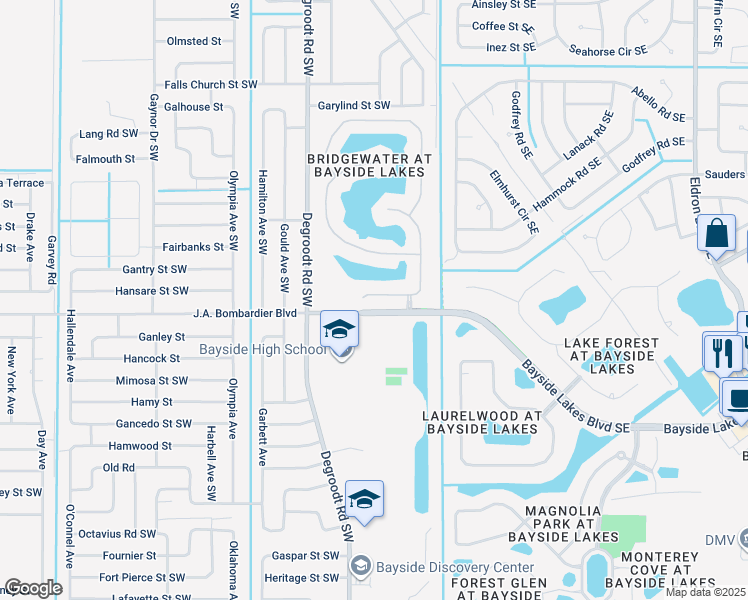map of restaurants, bars, coffee shops, grocery stores, and more near 1780 Sawgrass Drive in Palm Bay