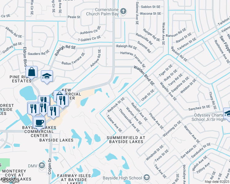 map of restaurants, bars, coffee shops, grocery stores, and more near 1773 Windbrook Drive in Palm Bay
