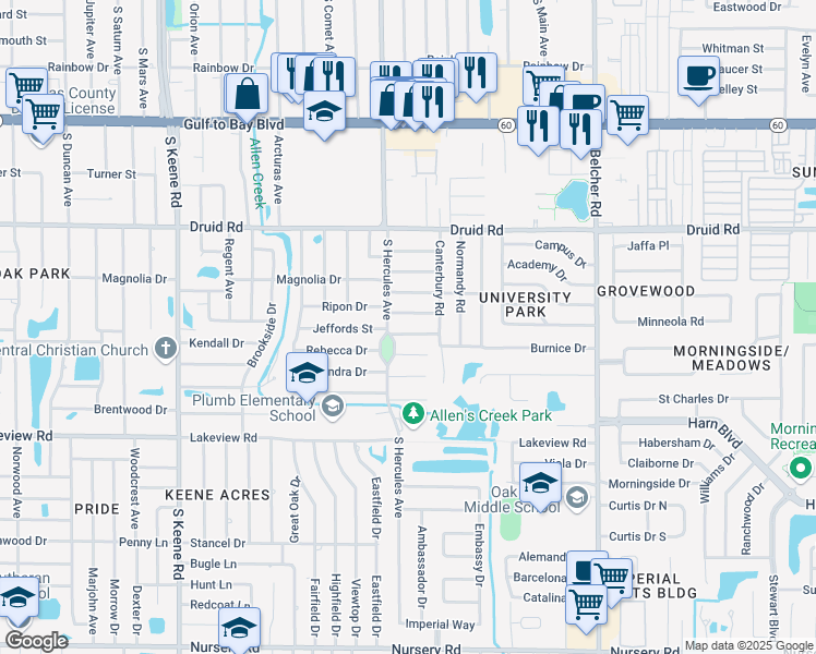 map of restaurants, bars, coffee shops, grocery stores, and more near 2012 Jeffords Street in Clearwater