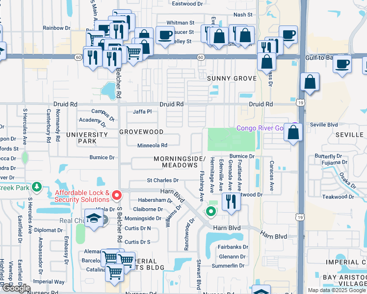map of restaurants, bars, coffee shops, grocery stores, and more near 1040 Chinaberry Road in Clearwater