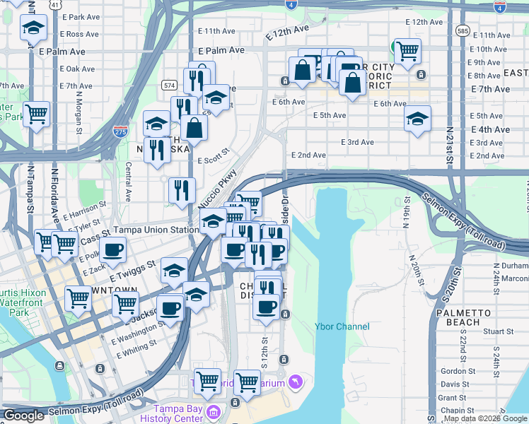 map of restaurants, bars, coffee shops, grocery stores, and more near 1103 East Eva Street in Tampa