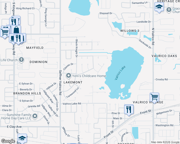 map of restaurants, bars, coffee shops, grocery stores, and more near 1002 Rochelle Lane in Valrico