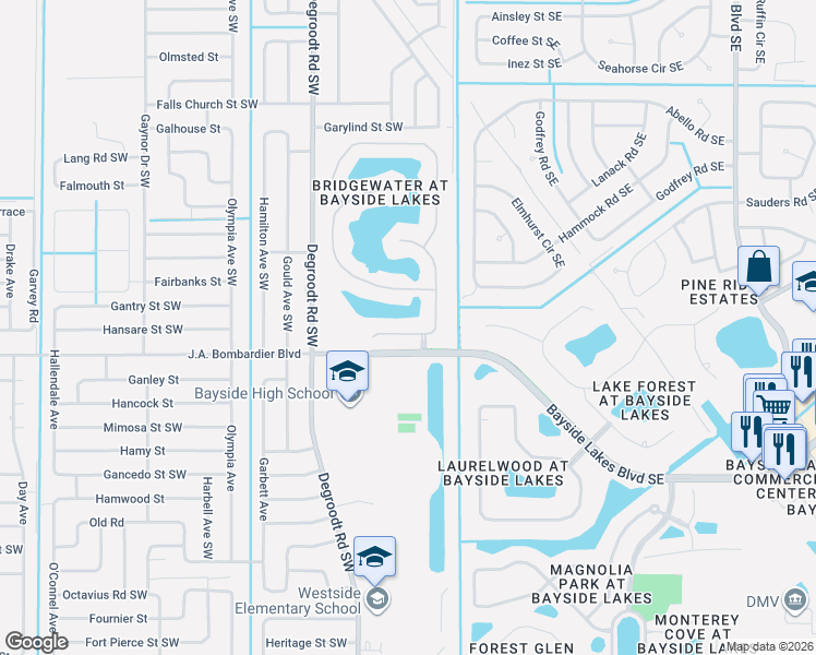 map of restaurants, bars, coffee shops, grocery stores, and more near 1780 Sawgrass Drive in Palm Bay