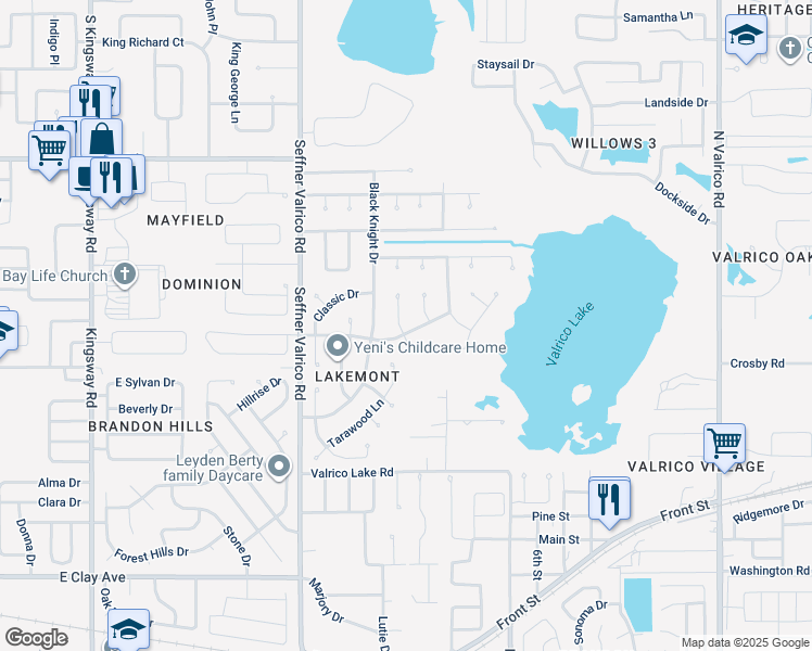 map of restaurants, bars, coffee shops, grocery stores, and more near 1002 Rochelle Lane in Valrico