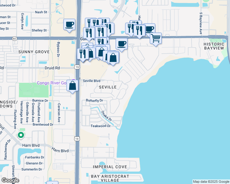 map of restaurants, bars, coffee shops, grocery stores, and more near 2650 Pearce Drive in Clearwater
