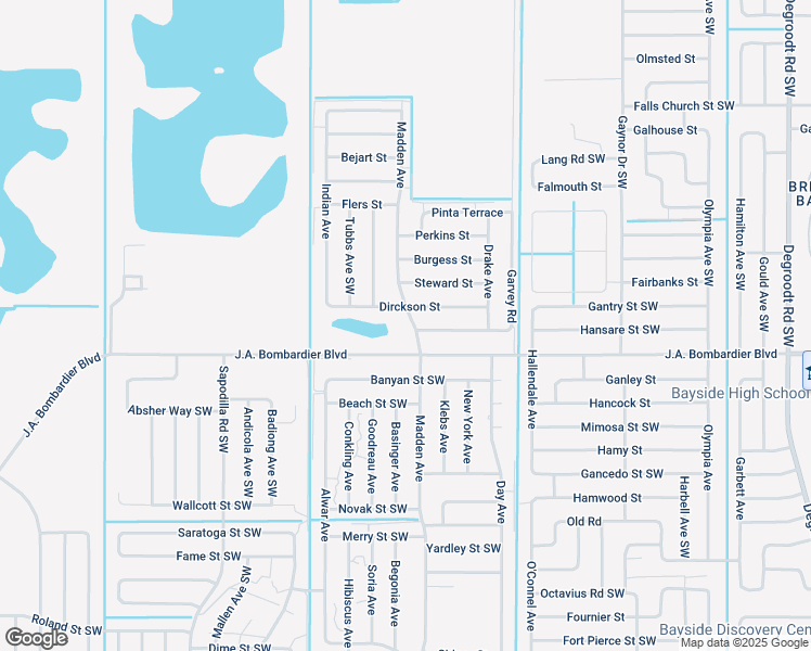 map of restaurants, bars, coffee shops, grocery stores, and more near 1740 Madden Avenue in Palm Bay