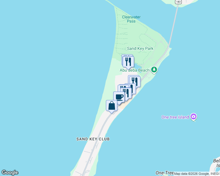 map of restaurants, bars, coffee shops, grocery stores, and more near 1200 Gulf Blvd in Clearwater