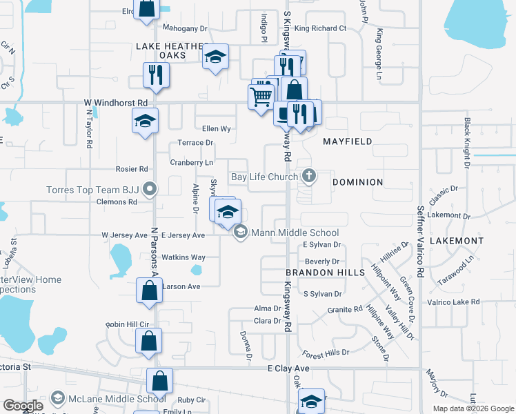 map of restaurants, bars, coffee shops, grocery stores, and more near 914 Greenbay Avenue in Brandon