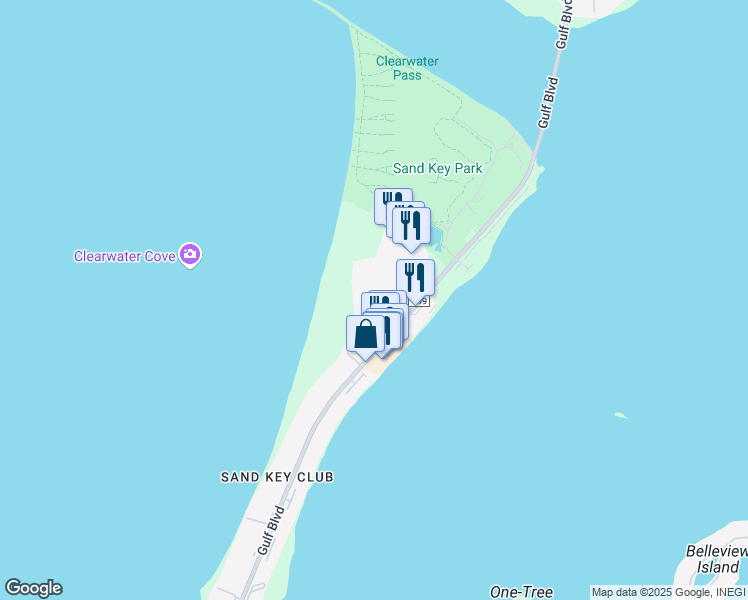 map of restaurants, bars, coffee shops, grocery stores, and more near 1200 Gulf Boulevard in Clearwater