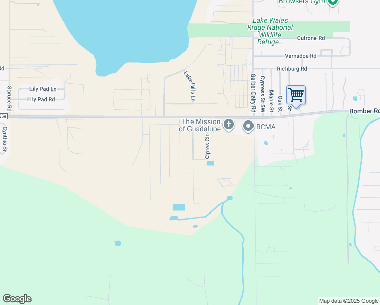 map of restaurants, bars, coffee shops, grocery stores, and more near 124 Madera Drive in Winter Haven