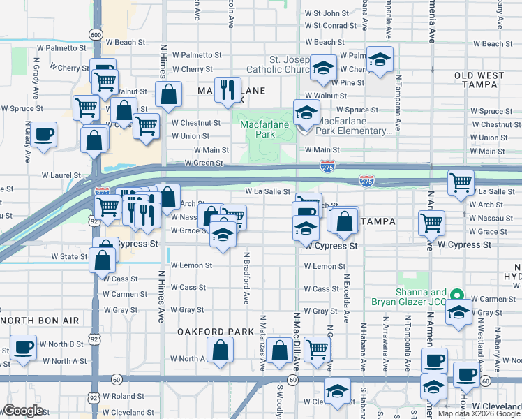 map of restaurants, bars, coffee shops, grocery stores, and more near 1206 North Matanzas Avenue in Tampa