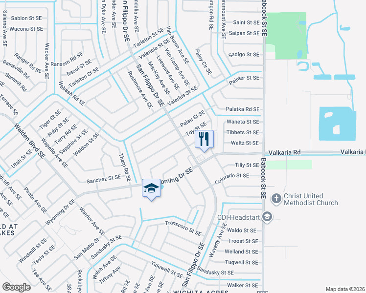 map of restaurants, bars, coffee shops, grocery stores, and more near 1140 San Filippo Drive Southeast in Palm Bay