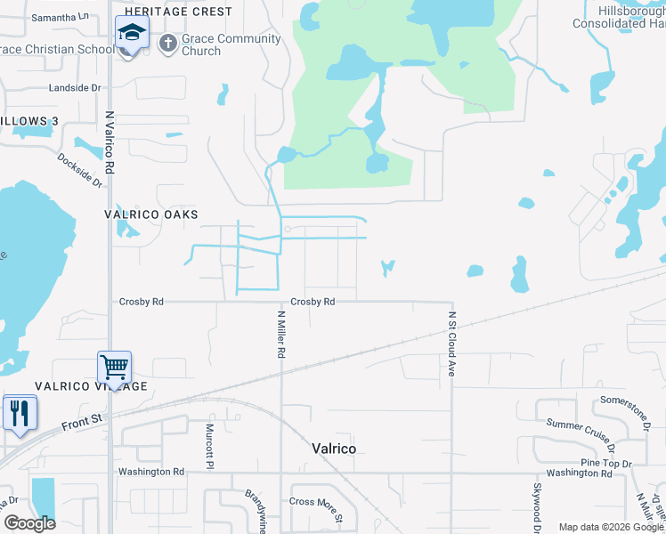 map of restaurants, bars, coffee shops, grocery stores, and more near 912 Better Days Place in Valrico