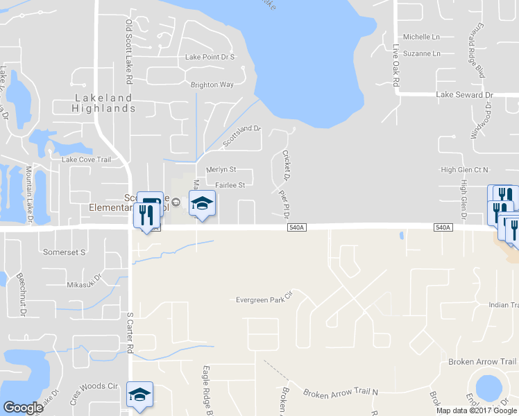 map of restaurants, bars, coffee shops, grocery stores, and more near 6122 Donegal East in Lakeland