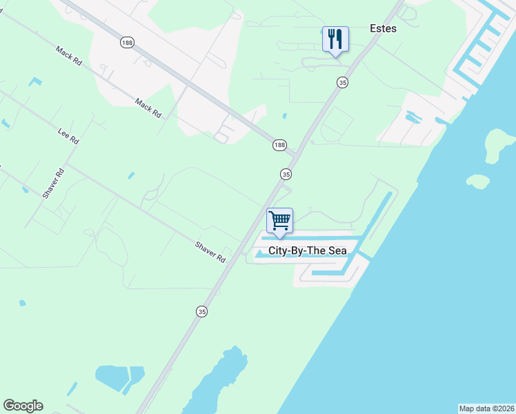 map of restaurants, bars, coffee shops, grocery stores, and more near 3330 North Business Highway 35 in Aransas Pass