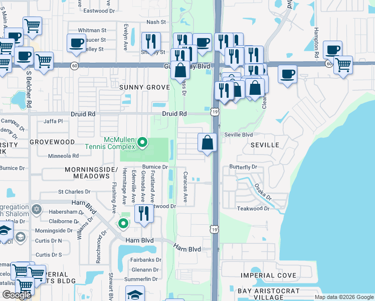 map of restaurants, bars, coffee shops, grocery stores, and more near 619 Sixth Street in Clearwater