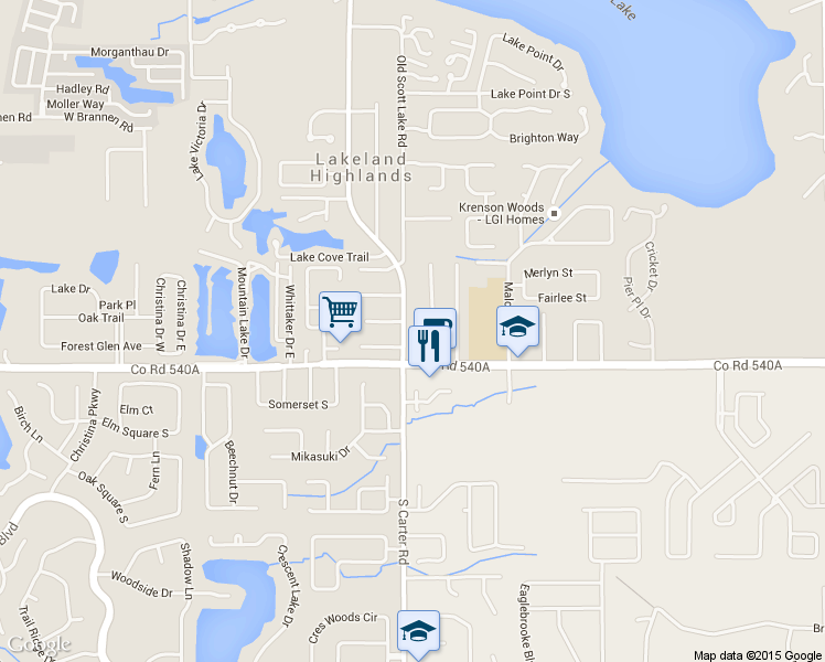 map of restaurants, bars, coffee shops, grocery stores, and more near 6216 Scott Lake Road in Lakeland