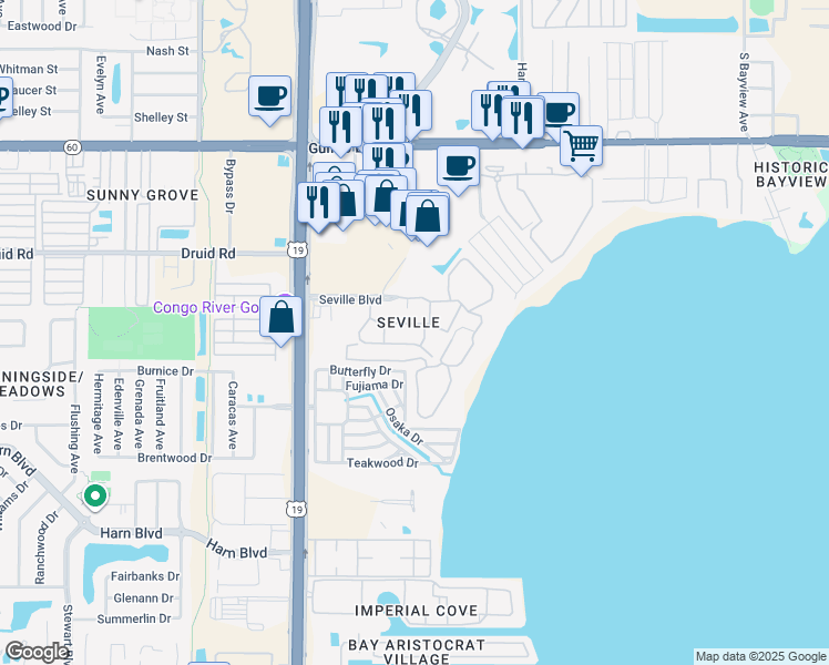 map of restaurants, bars, coffee shops, grocery stores, and more near 2650 Pearce Drive in Clearwater