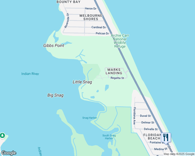map of restaurants, bars, coffee shops, grocery stores, and more near 6240 Treetop Drive in Melbourne Beach