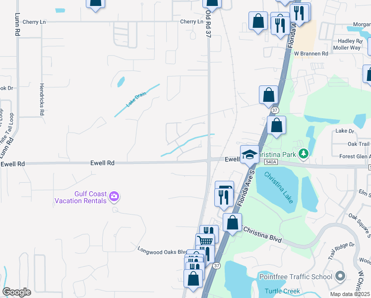 map of restaurants, bars, coffee shops, grocery stores, and more near 1137 Stoney Creek Boulevard in Lakeland