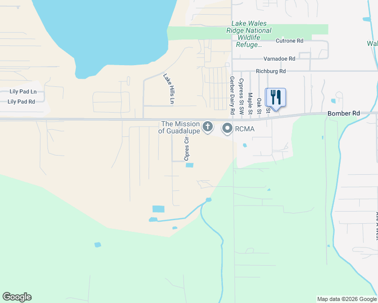 map of restaurants, bars, coffee shops, grocery stores, and more near 513 Cipres Circle in Winter Haven