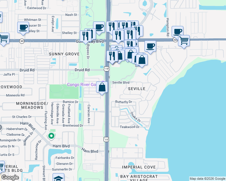 map of restaurants, bars, coffee shops, grocery stores, and more near 19995 US Highway 19 North in Clearwater