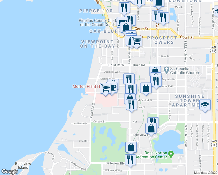 map of restaurants, bars, coffee shops, grocery stores, and more near 331 Lotus Path in Clearwater