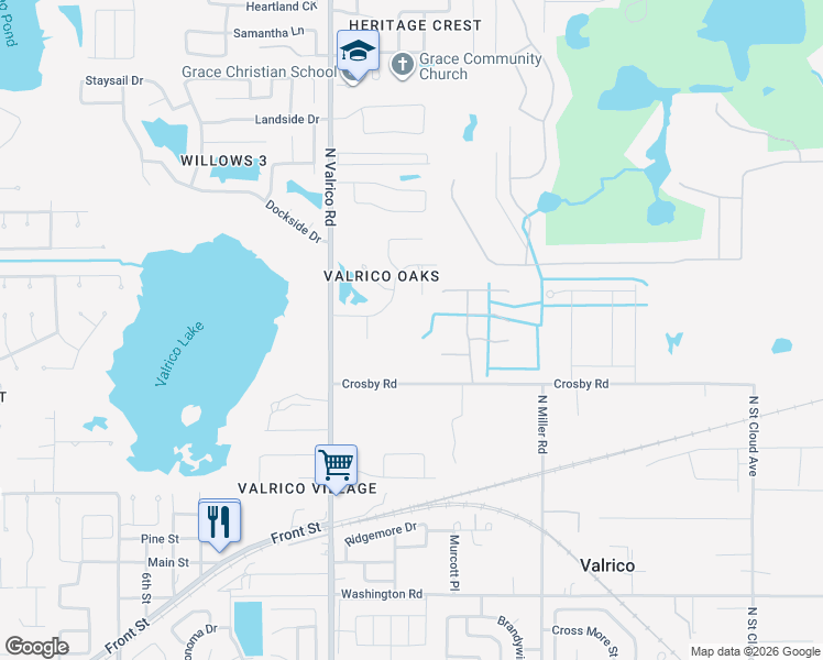 map of restaurants, bars, coffee shops, grocery stores, and more near 2111 Arbor Oaks Drive in Valrico