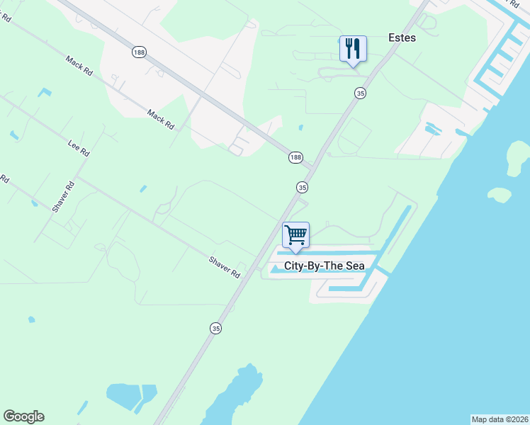 map of restaurants, bars, coffee shops, grocery stores, and more near 229 Kring Road in Aransas Pass