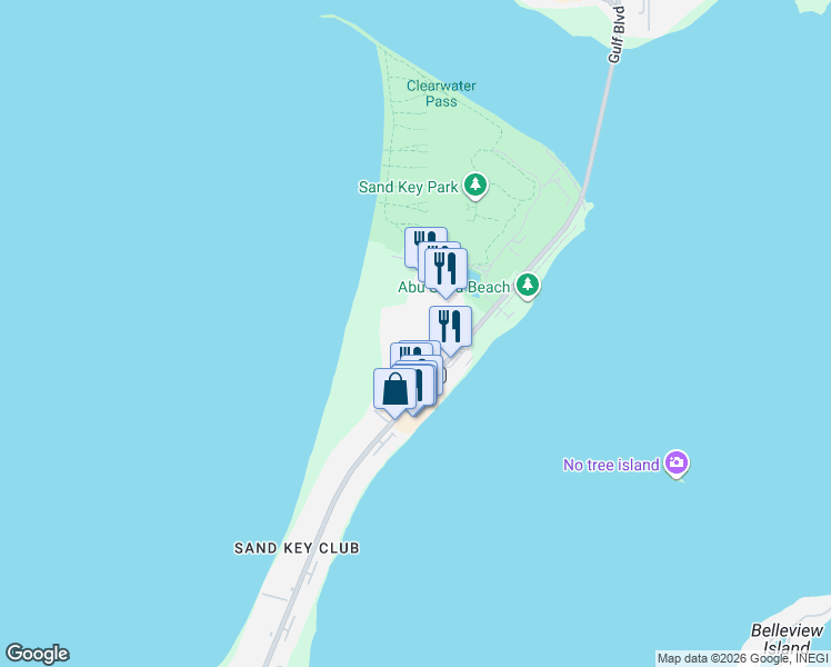 map of restaurants, bars, coffee shops, grocery stores, and more near 1200 Gulf Boulevard in Clearwater