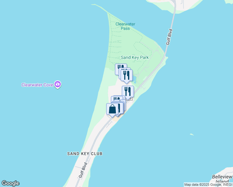 map of restaurants, bars, coffee shops, grocery stores, and more near 1200 Gulf Boulevard in Clearwater