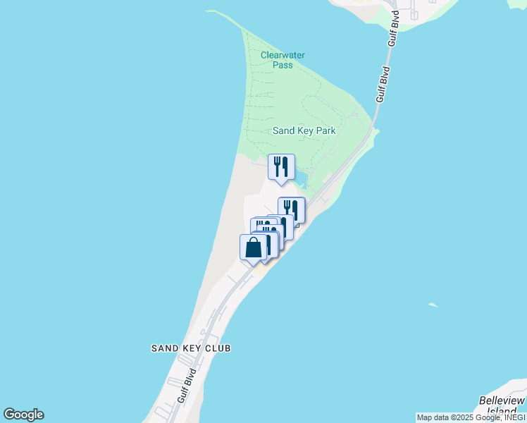 map of restaurants, bars, coffee shops, grocery stores, and more near 1200 Gulf Boulevard in Clearwater