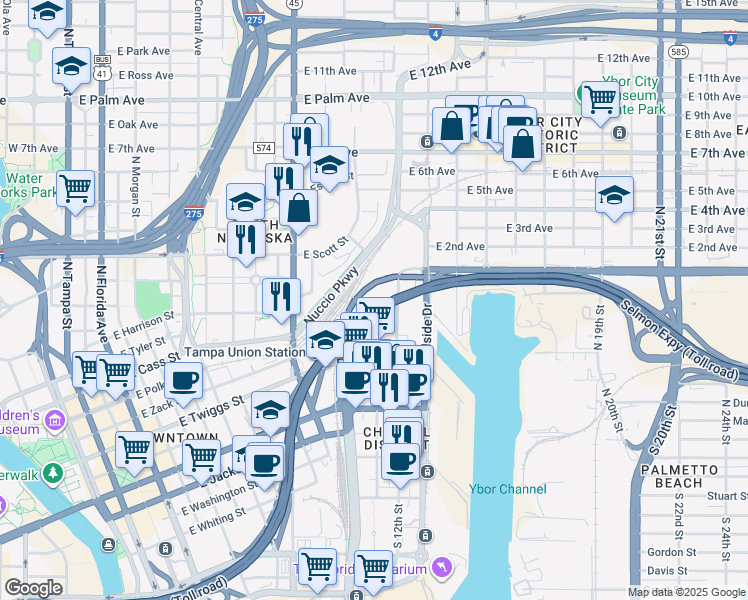 map of restaurants, bars, coffee shops, grocery stores, and more near 1103 East Eva Street in Tampa