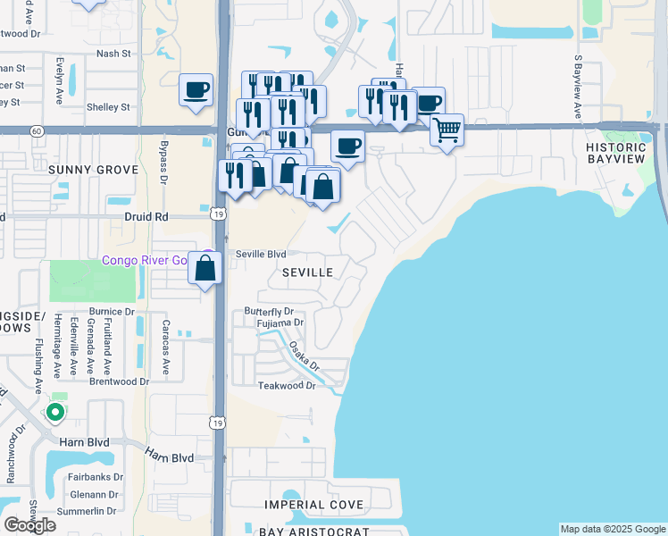 map of restaurants, bars, coffee shops, grocery stores, and more near 2699 Seville Boulevard in Clearwater