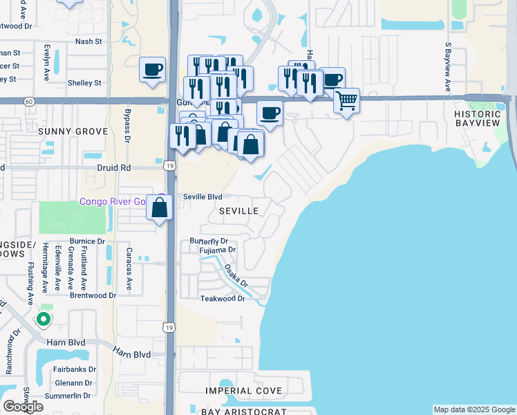 map of restaurants, bars, coffee shops, grocery stores, and more near 2650 Pearce Drive in Clearwater