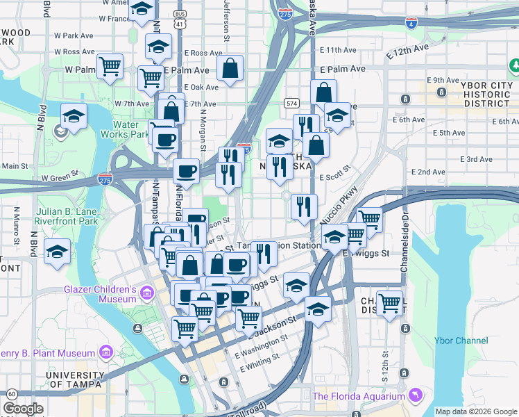 map of restaurants, bars, coffee shops, grocery stores, and more near 1101 Ray Charles Boulevard in Tampa