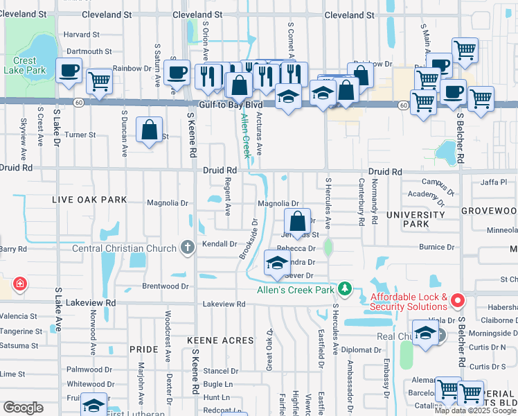 map of restaurants, bars, coffee shops, grocery stores, and more near 904 Wellington Drive in Clearwater