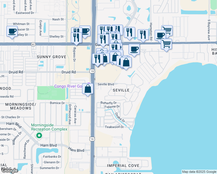 map of restaurants, bars, coffee shops, grocery stores, and more near 20069 US Highway 19 North in Clearwater