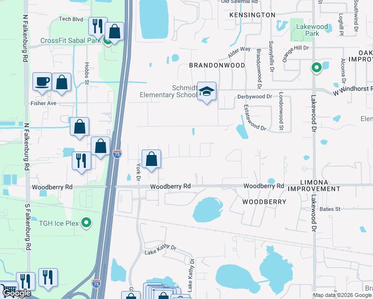 map of restaurants, bars, coffee shops, grocery stores, and more near 1006 Saxon Court in Brandon