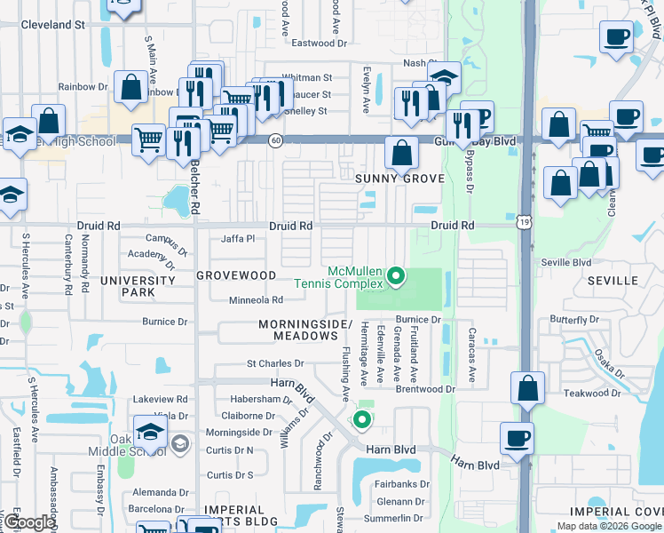 map of restaurants, bars, coffee shops, grocery stores, and more near 1426 14th Street in Clearwater