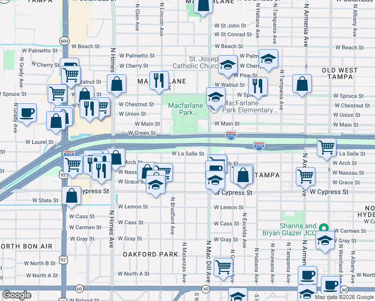 map of restaurants, bars, coffee shops, grocery stores, and more near 1402 North Matanzas Avenue in Tampa