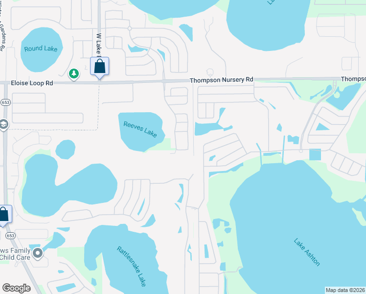 map of restaurants, bars, coffee shops, grocery stores, and more near 2856 Attwater Loop in Winter Haven