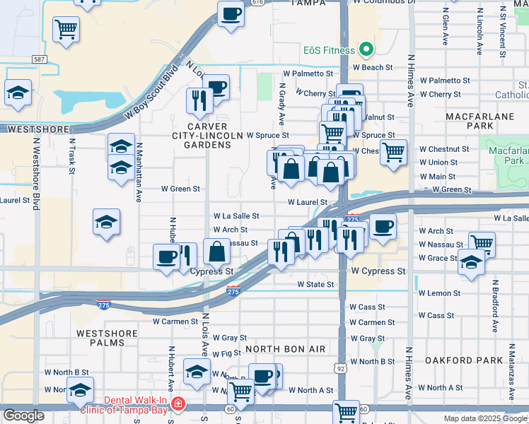 map of restaurants, bars, coffee shops, grocery stores, and more near 4007 West La Salle Street in Tampa
