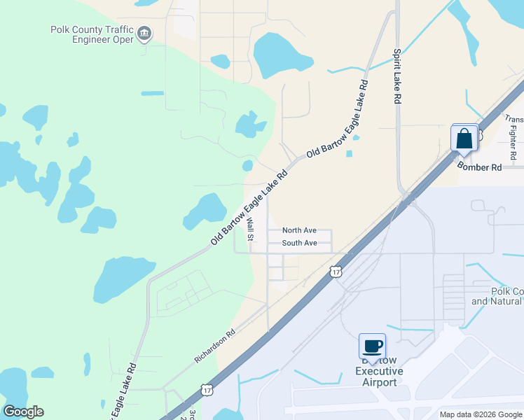 map of restaurants, bars, coffee shops, grocery stores, and more near 4181 Radford Road in Bartow