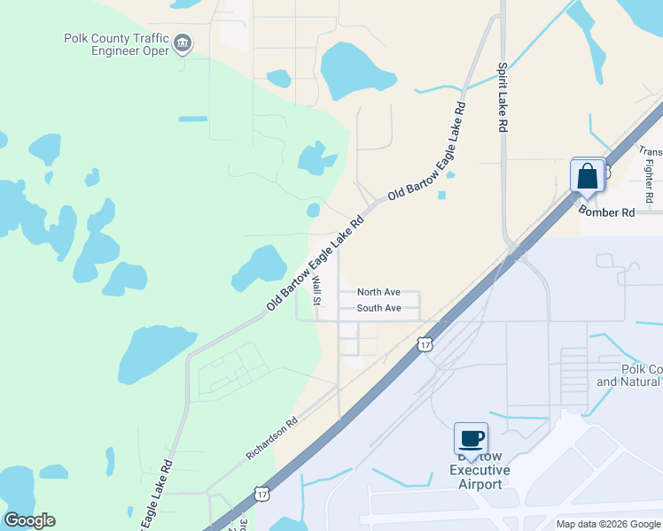 map of restaurants, bars, coffee shops, grocery stores, and more near 4181 Radford Road in Bartow