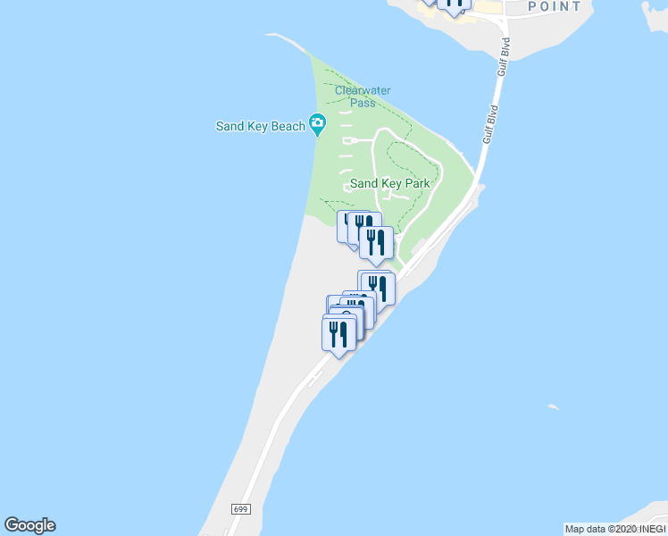 map of restaurants, bars, coffee shops, grocery stores, and more near 1170 Gulf Boulevard in Clearwater
