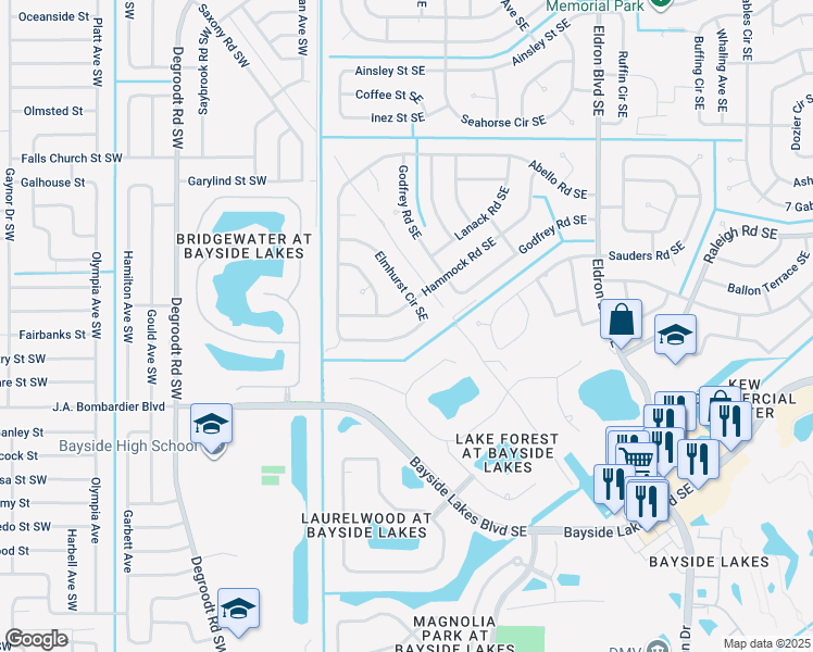 map of restaurants, bars, coffee shops, grocery stores, and more near 1688 Elmhurst Circle Southeast in Palm Bay