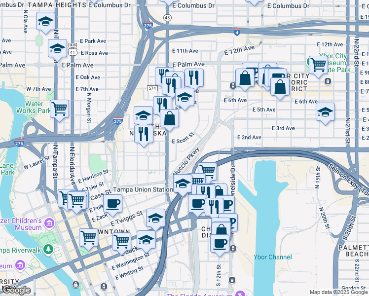 map of restaurants, bars, coffee shops, grocery stores, and more near 1314 Nuccio Parkway in Tampa