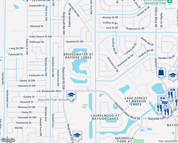 map of restaurants, bars, coffee shops, grocery stores, and more near 1666 Sawgrass Drive in Palm Bay