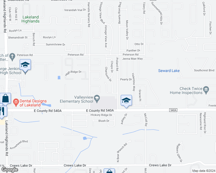 map of restaurants, bars, coffee shops, grocery stores, and more near 6026 Cason Way in Lakeland